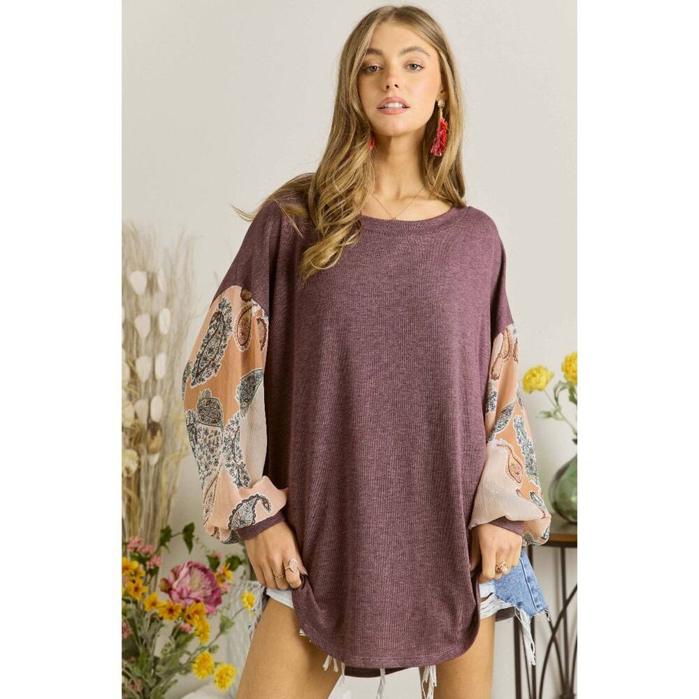 Paisley Sleeved Sweater by Adore LA, NWT Small and Medium Available